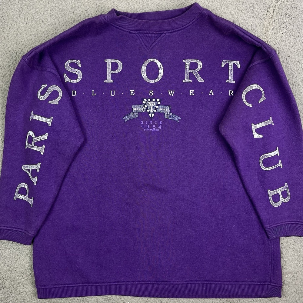 Vintage Paris Sport Club Blueswear Sweater Purple Big Spell Out‎ Sweatshirt Sz M